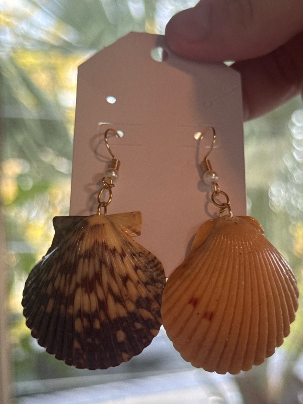 Handmade Seashell Drop Earrings - Yellow & Brown